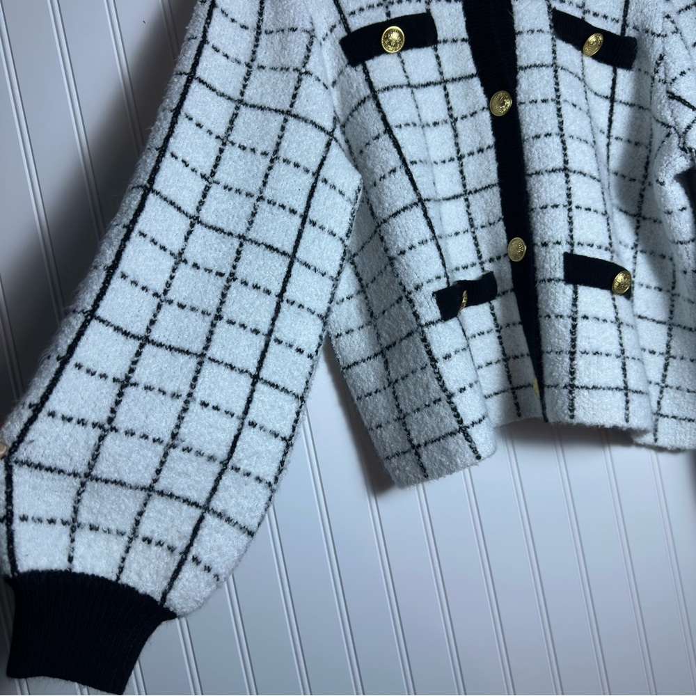 Marled Black and White Grid Pattern Blazer - Picture 10 of 15